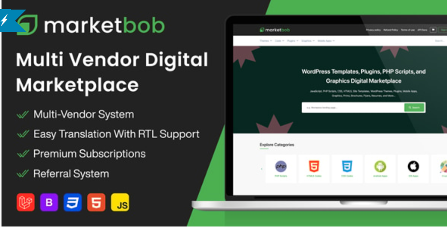 Marketbob - Multi-Vendor Digital Marketplace (SAAS Ready)