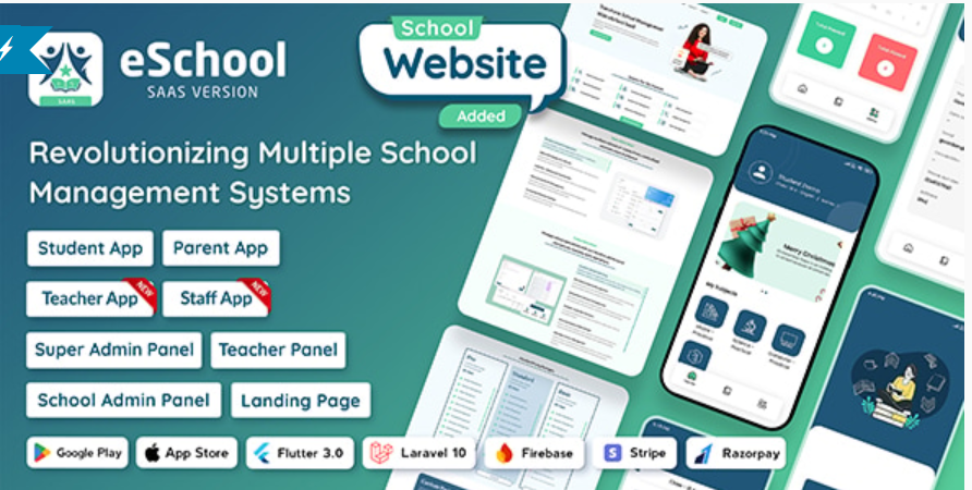 eSchool SaaS - School Management System with Student | Parents Flutter App | Laravel Admin